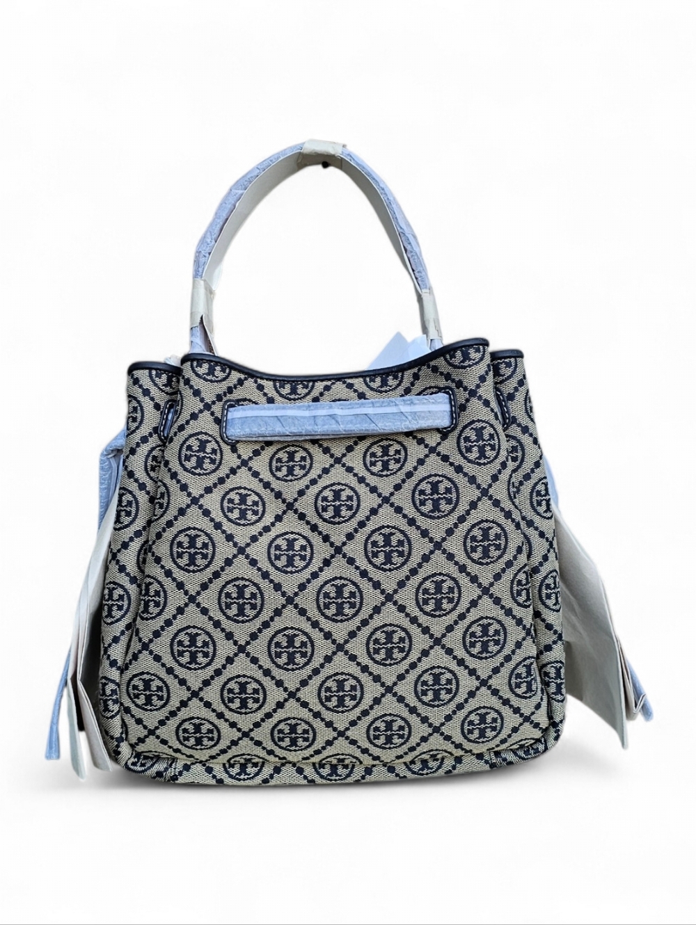 Tory Burch Navy and Cream Logo Jacquard Tote - Picture 2 of 5
